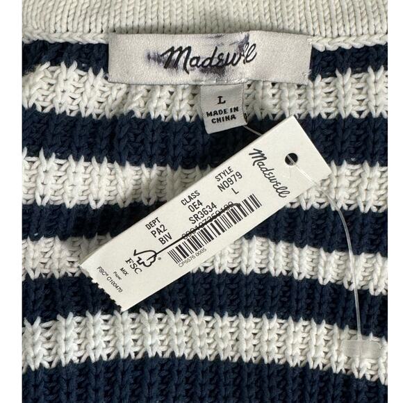 NWT Madewell Ribbed Half-Zip Sweater in Navy Stripe Size L‎ - Picture 6 of 14